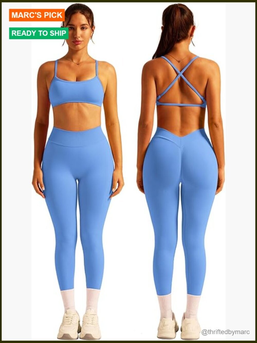 Seamless Strappy Sports Bra High Waist Leggings 2-Piece Workout Set